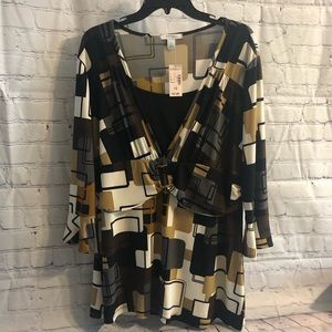 NWT Dressbarn - Scoop-V-Neck Block Design with 3/4 Sleeve - 1X